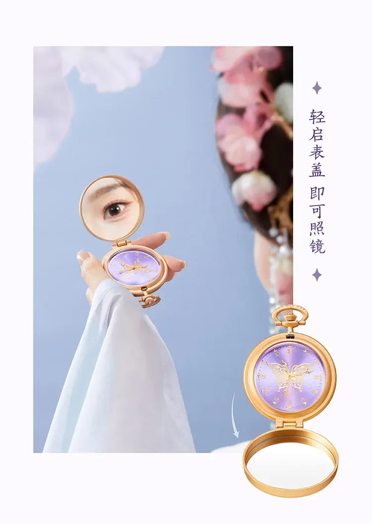 Dream Butterfly Luminous Pocket Makeup Mirrors Floral Butterfly Engraved Design,Portable Folding Mirror Birthday Gift