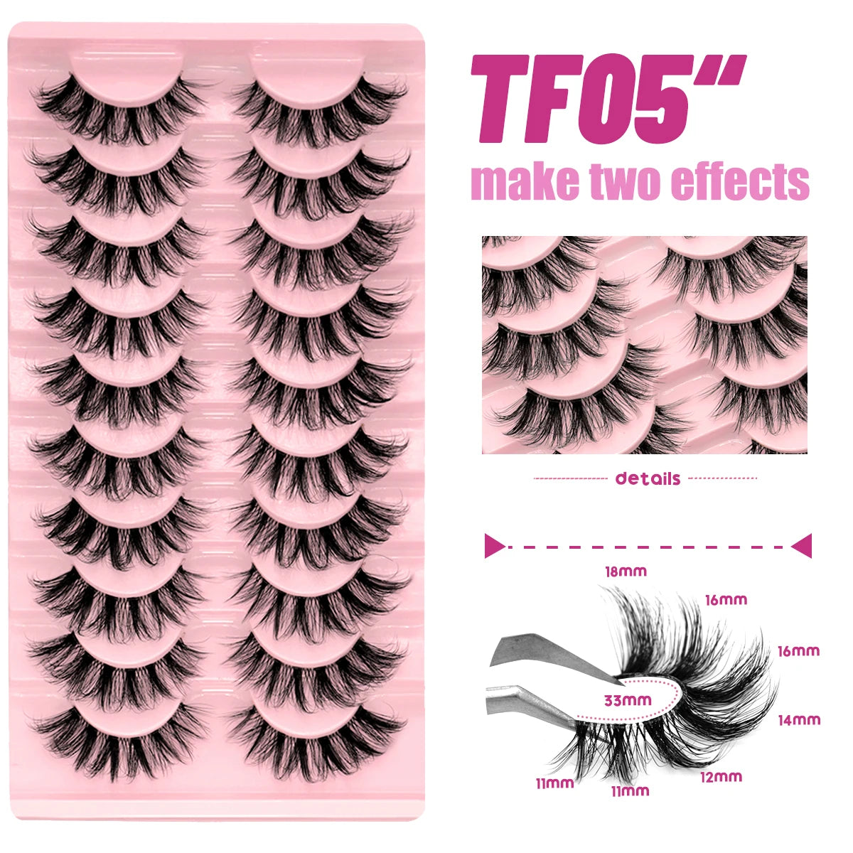 GROINNEYA Manga Lashes 5/10 Pairs 3D Clear Band Lashes Natural Look Mink Eyelashes Fluffy Cat Eye Lashes Pack Fake Eyelashes