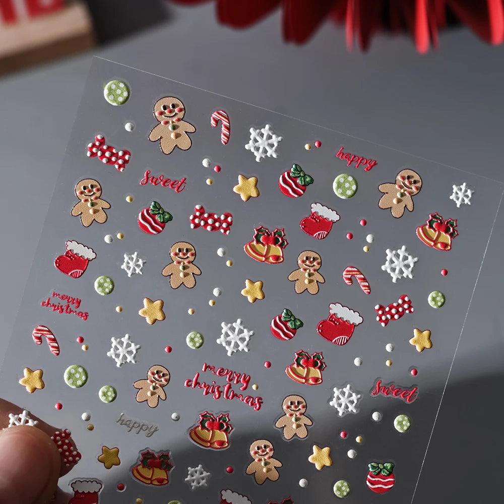1sheet 5D Holly Berries Christmas Nail Declas Cute Polka Dots Christmas Trees Nail Stickers Gingerbread Man Snowflake Manicure