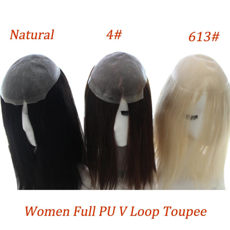Women Toupee Human Hair Wigs Straight Vloop Human Hair System Replacement Thin Skin Full PU Hairpiece Invisible Natural Hairline