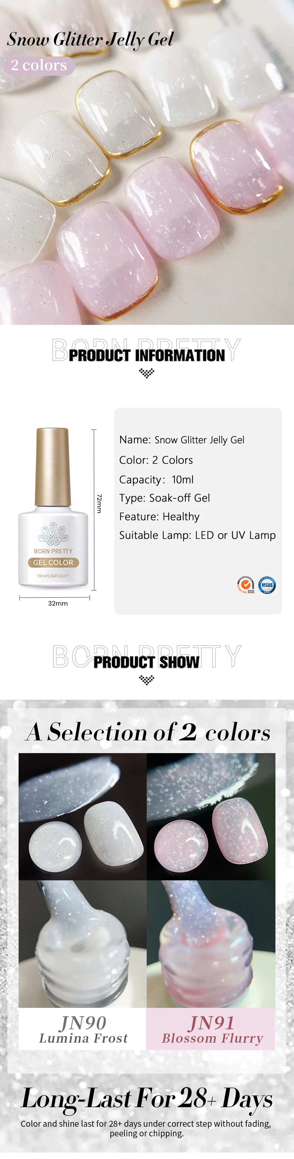 BORN PRETTY 10ml Snow Glitter Jelly Gel Polish Christmas Vernis Semi Permanent Nail Art Soak Off UV Gel Manicure Nail Supplies