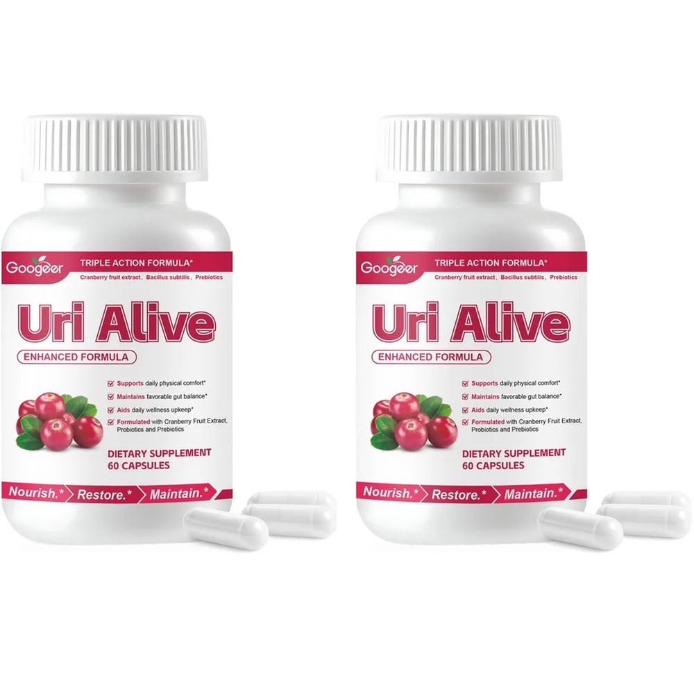 Googeer Uri Alive Triple Action Formula Capsules with Vitamin C, D-Mannose and Cranberry Extract for Urinary Support 60 Capsules