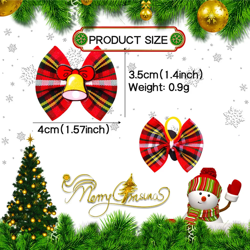 10/20 Pcs Christmas Pet Dog Bow Decoration Cat And Dog Hair Red And Green Bow Rubber Band Pet Grooming Head Flower Accessories