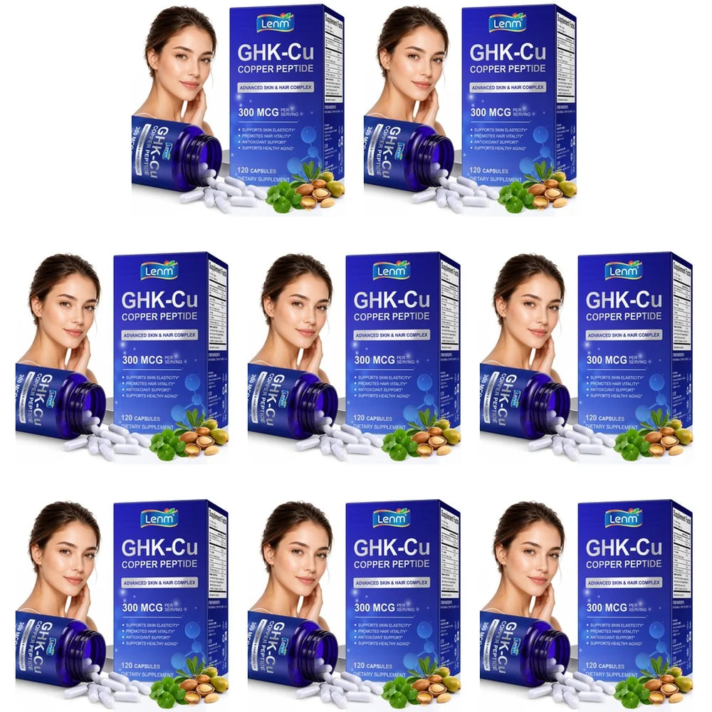 Lenm Liposomal GHK-Cu Copper Peptide - 120 Vegan Capsules with Biotin Phytoceramides for Skin Elasticity & Hair Growth Support