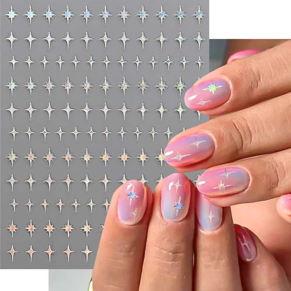 8pcs Cross Stars 3D Nail Art Stickers 8-color Galaxy Starburst Nail Decals Adhesive Slider DIY Nail Decoration Y2K Nail Supplies
