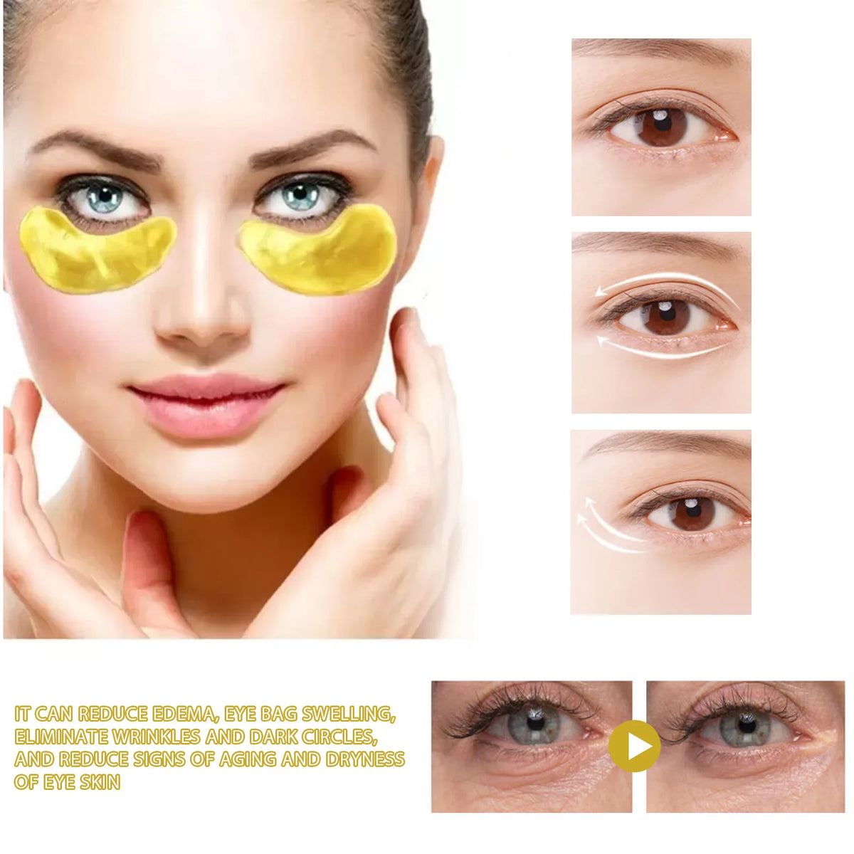 24K Gold Collagen Gel Eye Mask Anti-Aging Under Eye Patches Firming Moisturizing Pads for Wrinkle Dark Circle Eyebag Removal US Fast Delivery 60pcs