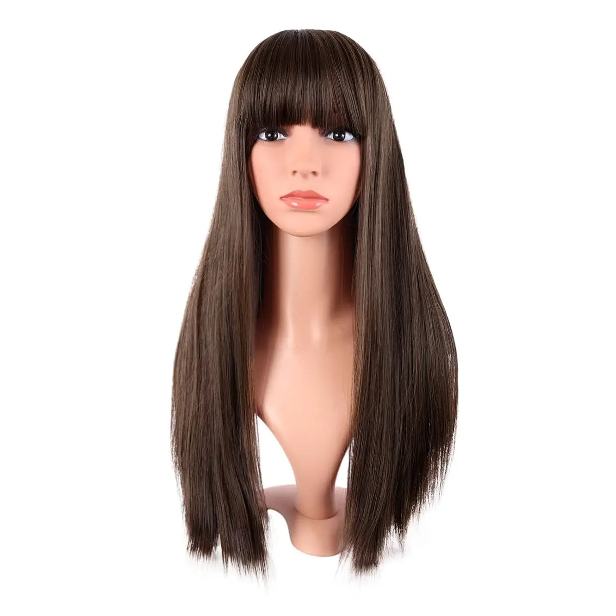 Women Long Straight with Flat Bangs Synthetic Hair Heat Resistant Fiber Hair for Party Cosplay Wig Black Wigs Women