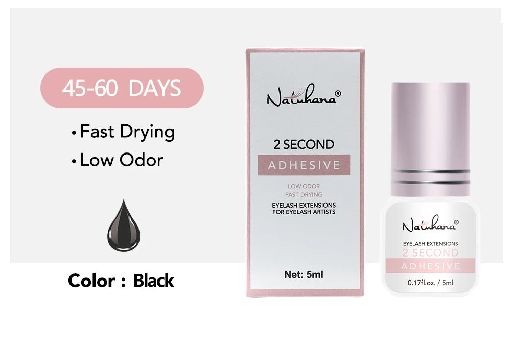 NATUHANA 5ml 1 Second Fast Drying Strong False Eye Lash Extension Glue Adhesive Retention 5-7 Weeks Low Smell Mink Eyelash Glue