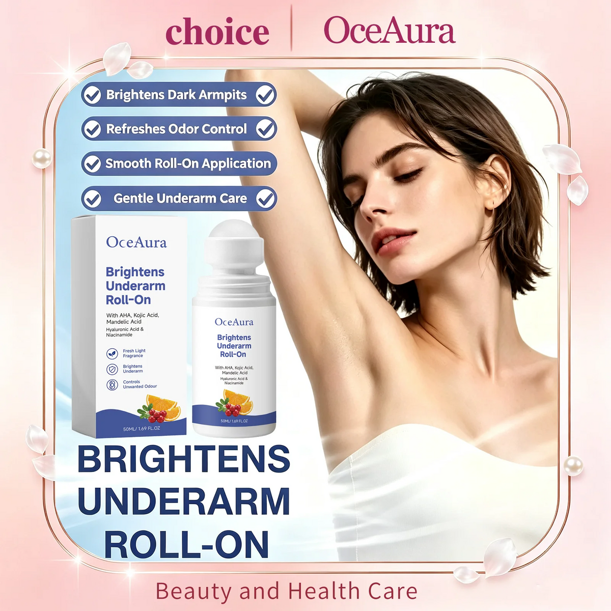 OceAura Kojic Acid Underarm Brightening Deodorant Roller Refresh Body Odor Improve Dark Armpits Underarm Care Roll‑on Deodorant