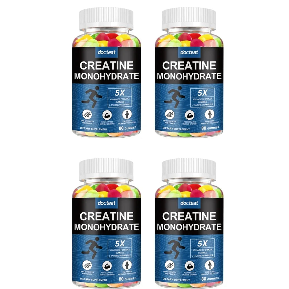 Docteat Creatine Monohydrate Gummies for Energy Support and Workout Recovery, Non-Sticky Sweet-Sour Chew, Easy Carry, 80 Gummies