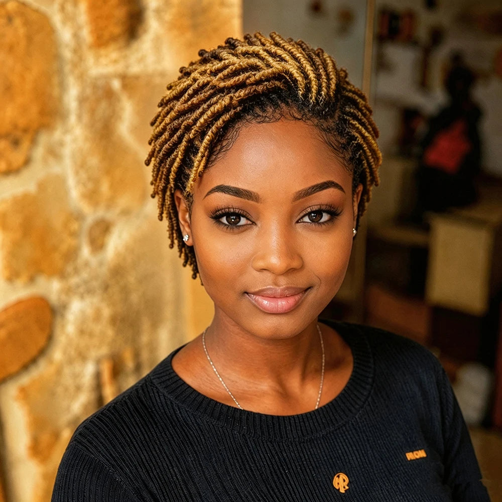 Twist Dreadlock 13×4 Lace Front Wigs Human Hair Afro Short Curly Wigs for Women 200% Density Bazilian Hair Hairpiece for Daily