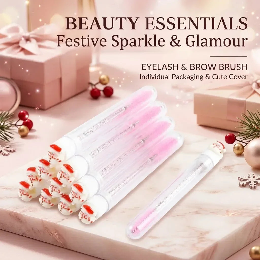 10pcs Christmas Mascara Eyelash Brush in Tube with snowflake, Dust-Proof Reusable Mascara Wand Lash Applicator Women Makeup Tool