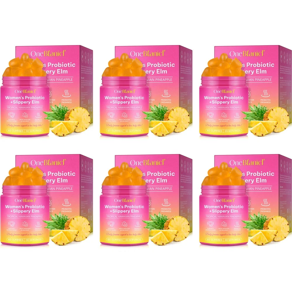 OneBlanid Women's Probiotic Gummies Slippery Elm XOS 4 Strains For pH Flora Freshness & Balance Support Formula Women 60 Count