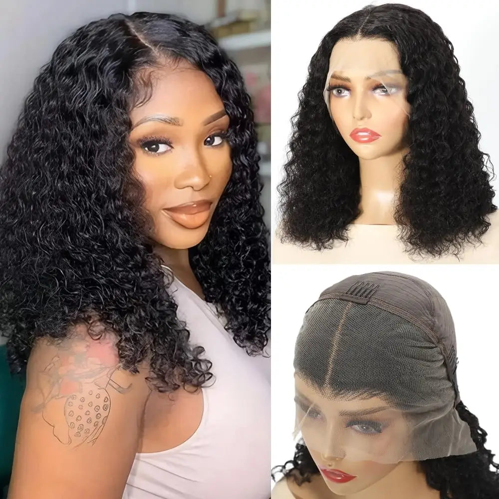Short Bob Curly 13x4 Lace Front Human Hair Wigs Brazilian Virgin 100% Human Hair Deep Wave Bob Wigs 200% Density 4x4 Closure Wig