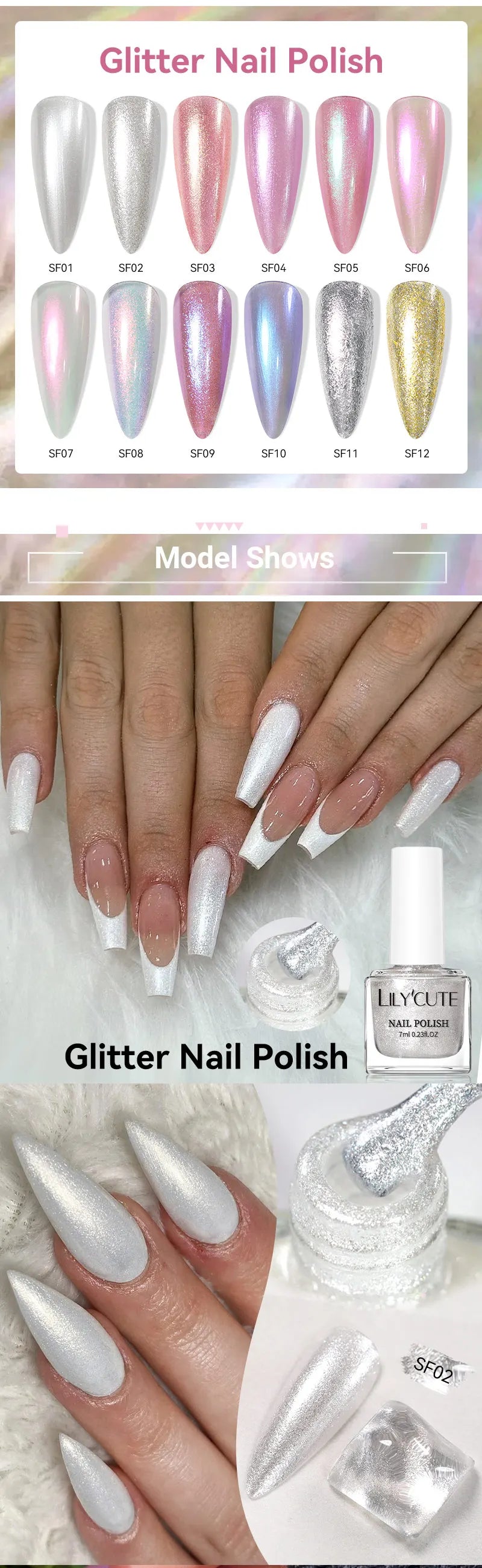 LILYCUTE 7ml Auroras Glitter Nail Polish No Need of UV/LED Lamp Nail Supplies Vernis White Pink Silver Pearl Effect for Nails