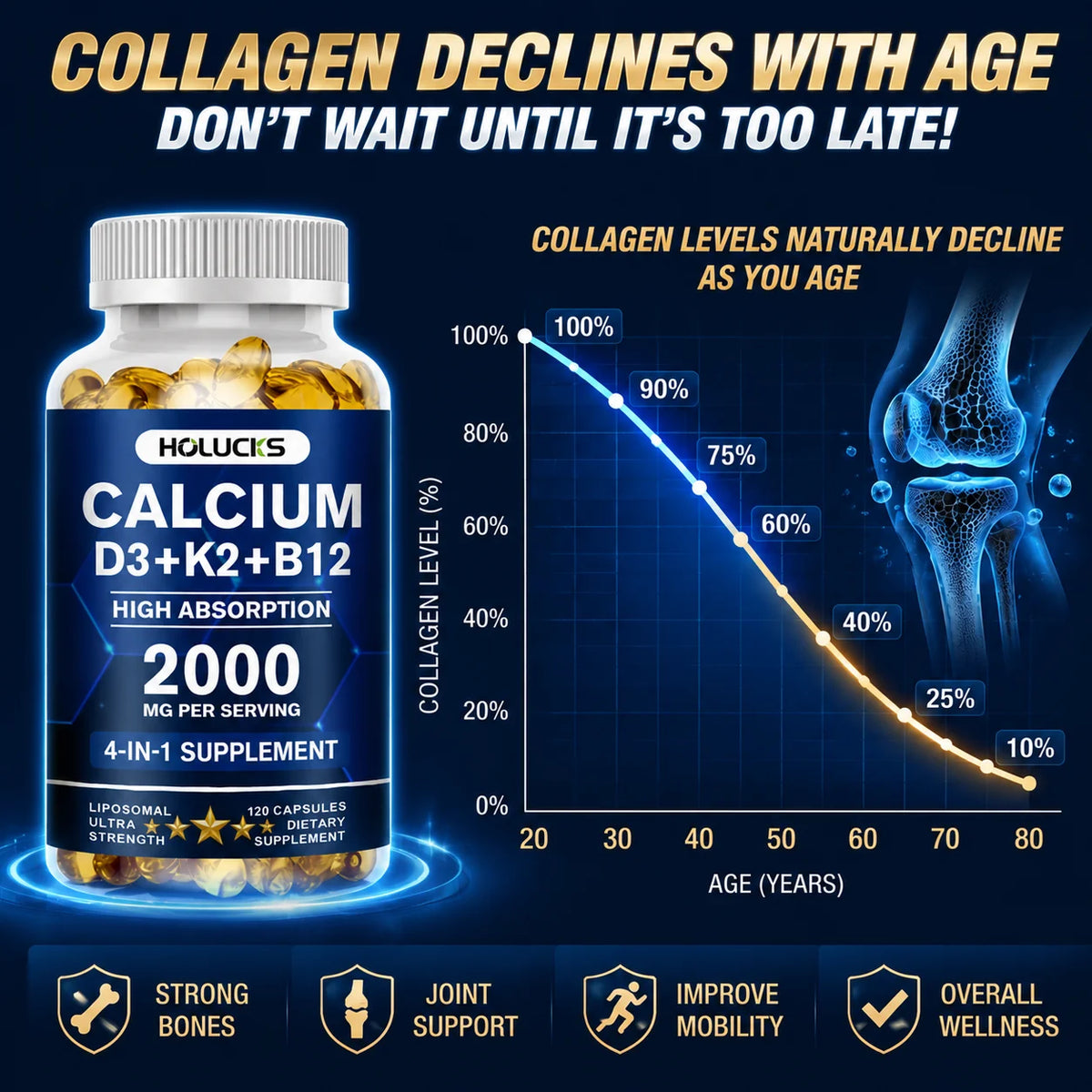 Calcium Supplements, with Vitamin D3 K2, Support Bone Muscle TeethHealth, Replenish Joints, Calcium Absorption
