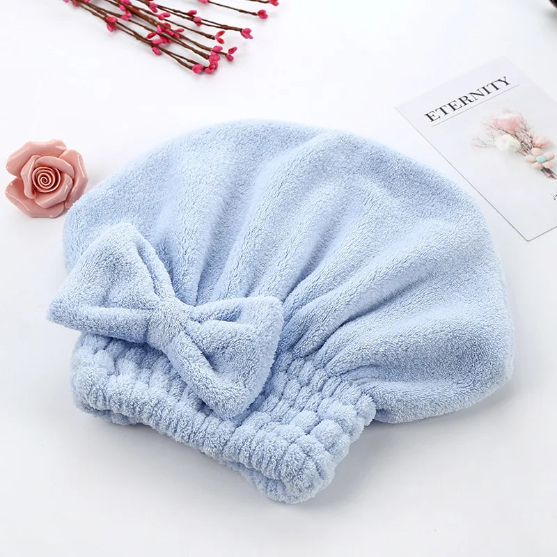 Women's Dry Hair Cap Coral Fleece Super Absorbent Soft Shower Cap Microfiber Butterfly Bow Lady Turban Head Towels for Everyone