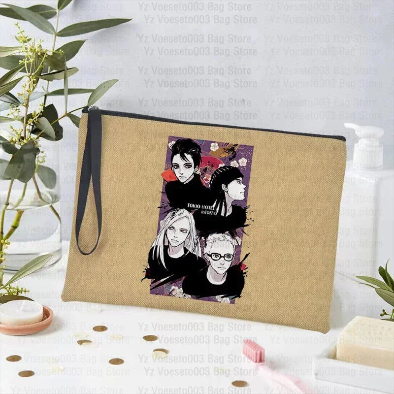 Tokio Hotel Canvas Makeup Cosmetic Party Lipstick Bags Travel Toiletry Pouch School Supplies Pencil Pouchs Teacher Gift Wash Bag