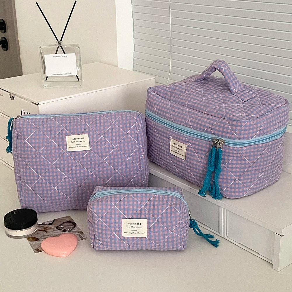 Wholesale 3 Bags Set Fashion Women Classic Cosmetic Bag Large Capacity Toiletry Makeup Organizer Pouch Ladies Zipper Quilted Bag