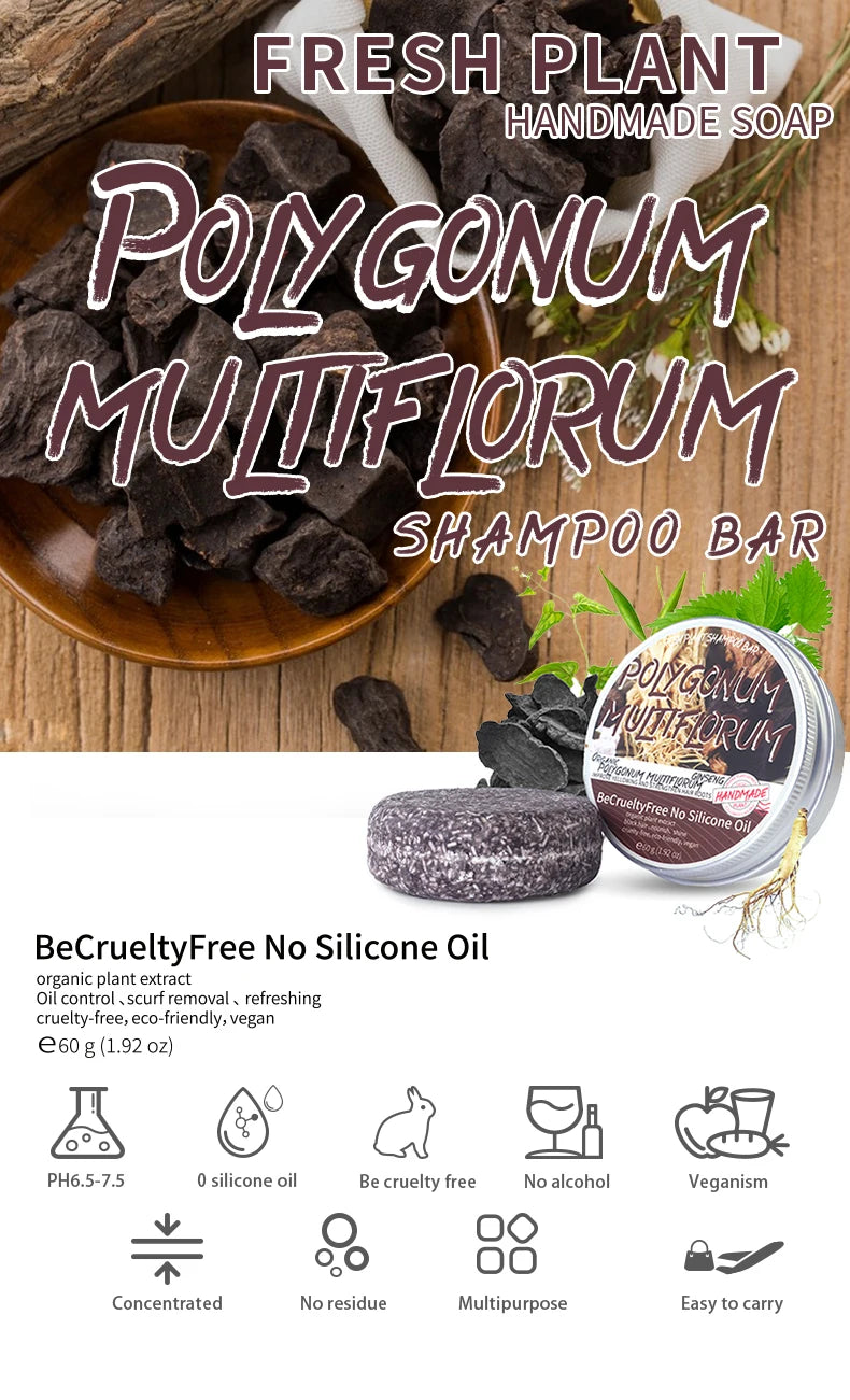 Organic and Natural Polygonum Multiflorum Essential Oil Shampoo Soap, Handmade Soap for Deep Cleaning, Moisturizing, Hair Care,