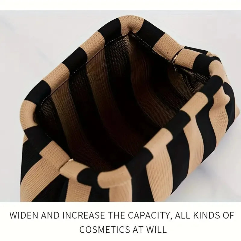 Makeup Storage Pouch Striped Geometric Cosmetic Bag Lightweight Portable Travel Toiletry Handbag For Women Organizer Purse Bags