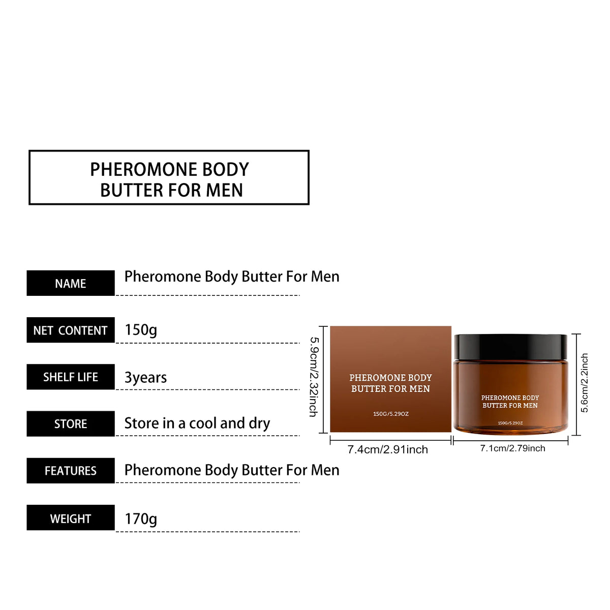 Men’s Pheromone Body Butter Soothe Dryness Enhance Skin Softness Long-Lasting Hydration Fast Absorbing Moisturizing Body Lotion
