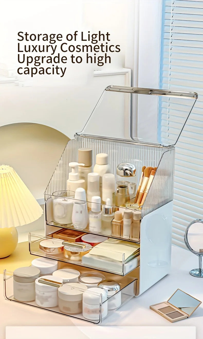 Makeup Organizer Countertop with Lid 3 Tiers Clear Skincare Cosmetic Display Storage Case for Vanity Bedroom Bathroom Dresser