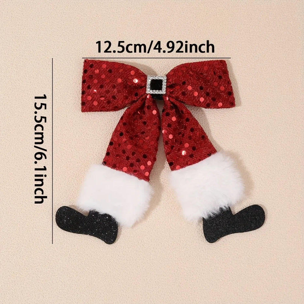 Red Christmas Bow Hair Clip for Party Santa Claus Belt And Shoes Themed Bow Hair Barrette  Hair Accessory for Xmas Christmas Eve