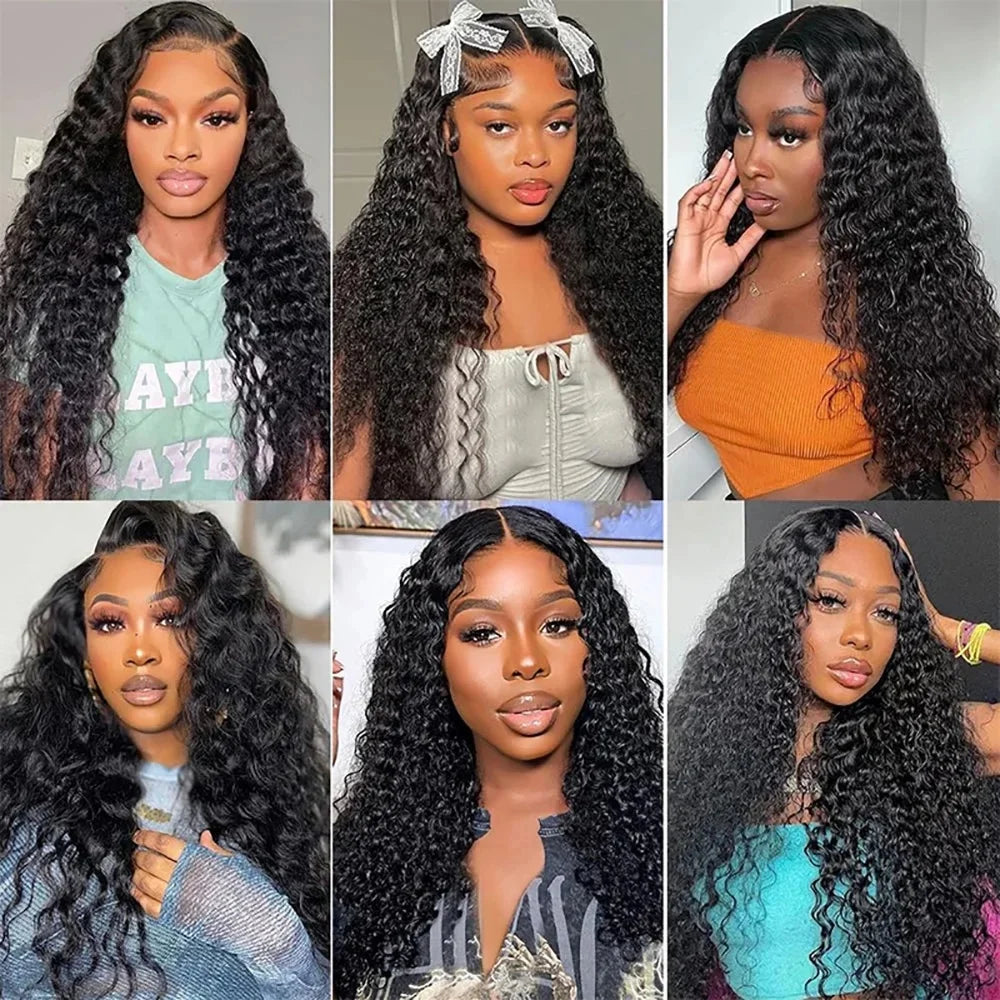 250 Density 100% Human Hair 40 44 Inch Deep Wave 13x4 13x6 HD Lace Front Wigs Water Wave Curly 360 HD Full Lace Front Wig Black