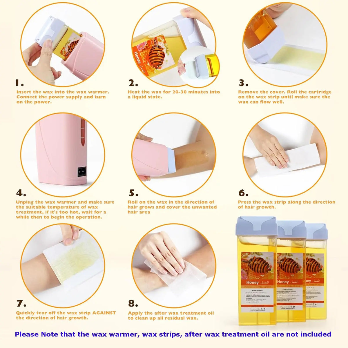 Roll On Refill Hair Removal Wax Painless Depilatory Wax Roller Honey Wax Body Hair Removal For Any Roll On Wax Warmer Cartridge