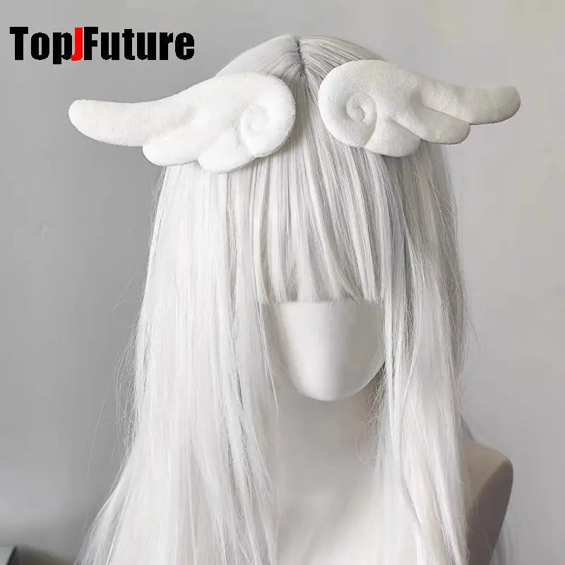 Women Harajuku Cos Subculture Punk Y2K girl Gothic personality Hair Accessories Hairpin white Plush fluffy wings Edge clamp