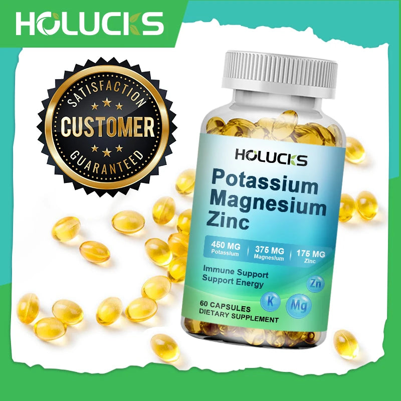 Potassium Magnesium Zinc Capsules - Bone & Heart Health Supplement, Sleep Support, Muscle Relaxation, Stress & Anxiety Relief