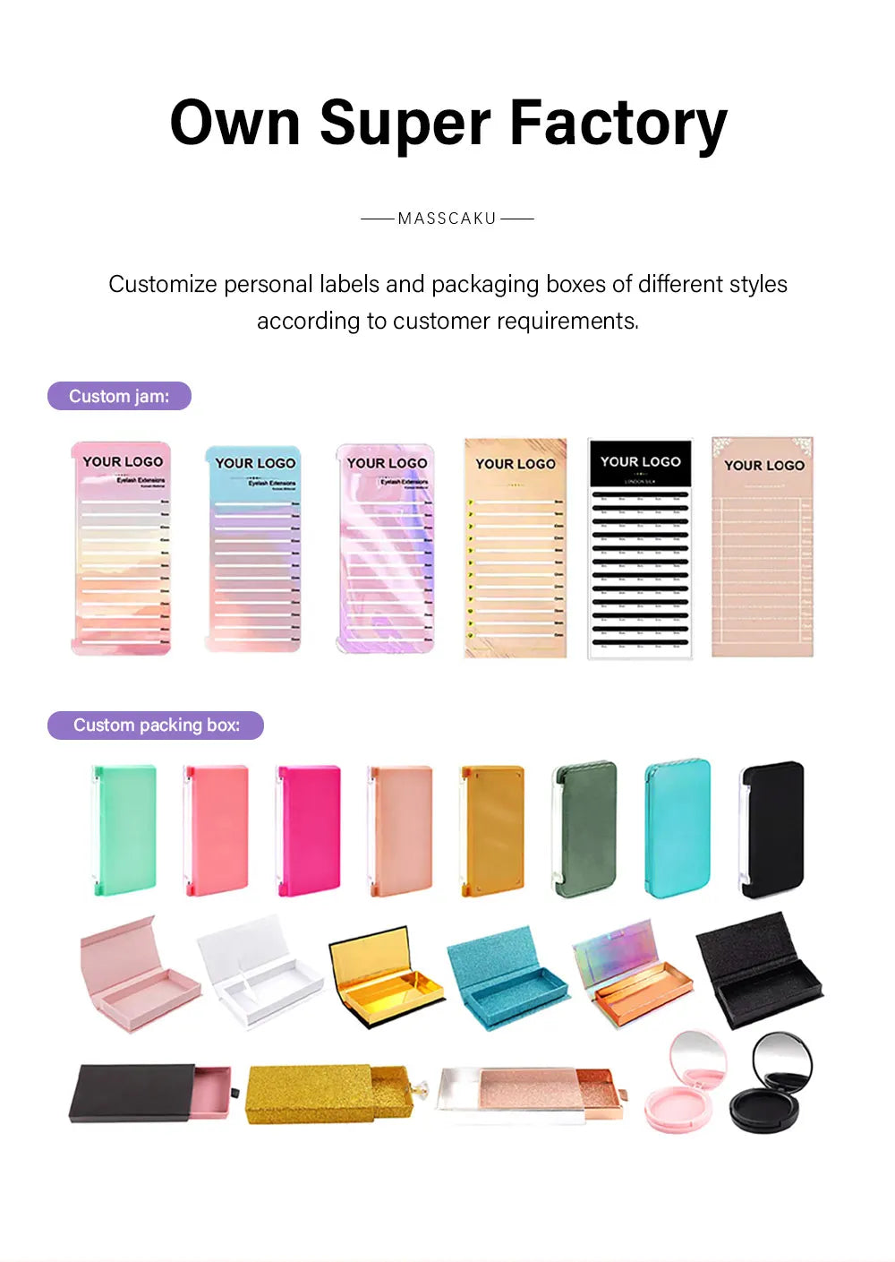 MASSCAKU Super Soft Ellipse Shape Lashes 0.15 0.20 Thickness Natural Faux Mink Eyelashes Extension Custom Logo Matte Flat Lashes