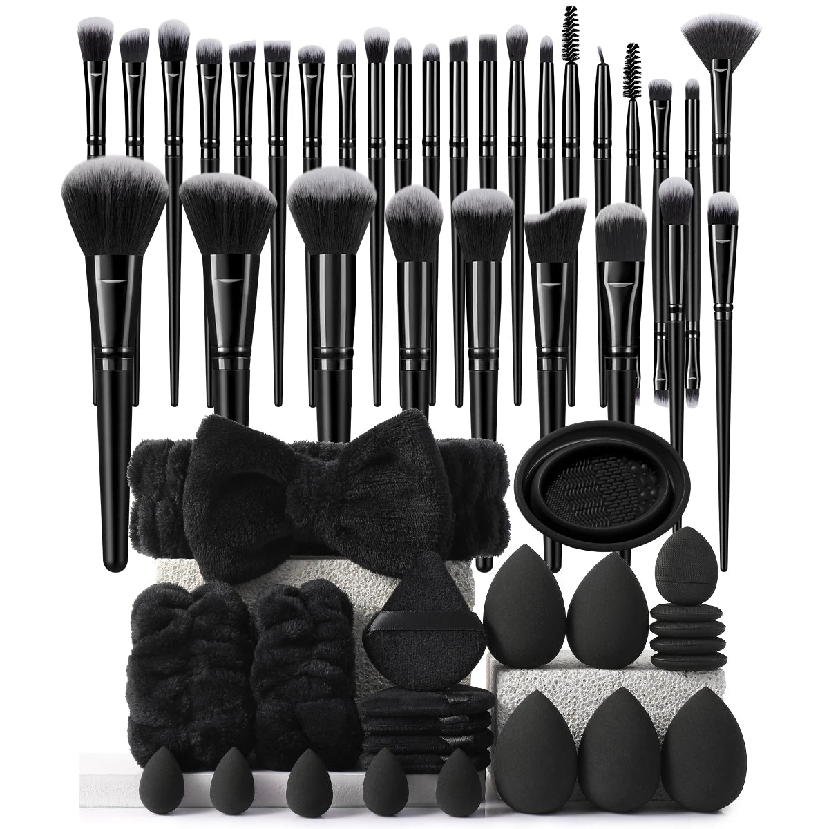 54PCS Makeup Tools: 30PCS Brush Set + 10PCS Makeup Sponges + 10PCS Powder Puffs + 4PCS Tools