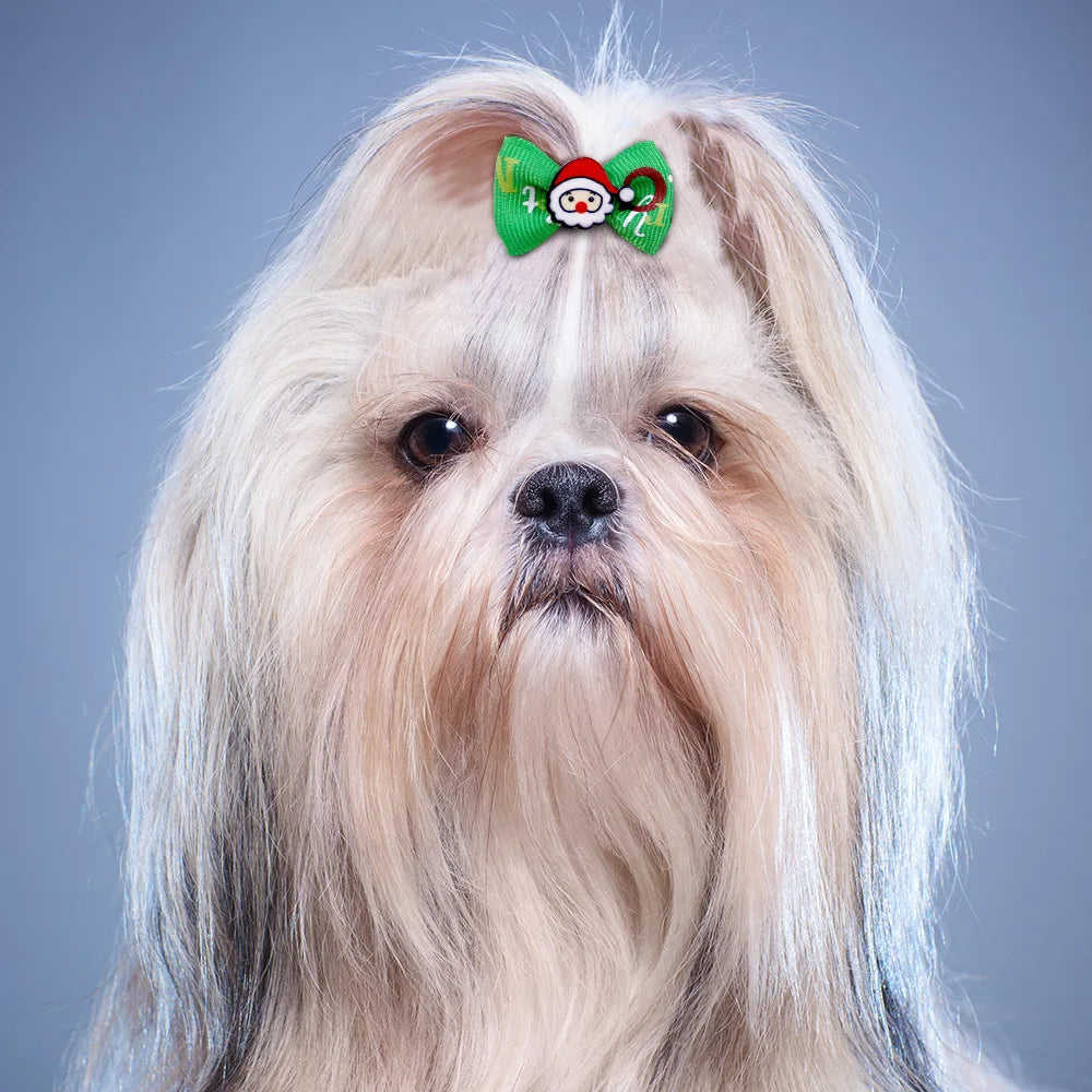 10/20 Pcs Christmas Pet Dog Bow Decoration Cat And Dog Hair Red And Green Bow Rubber Band Pet Grooming Head Flower Accessories