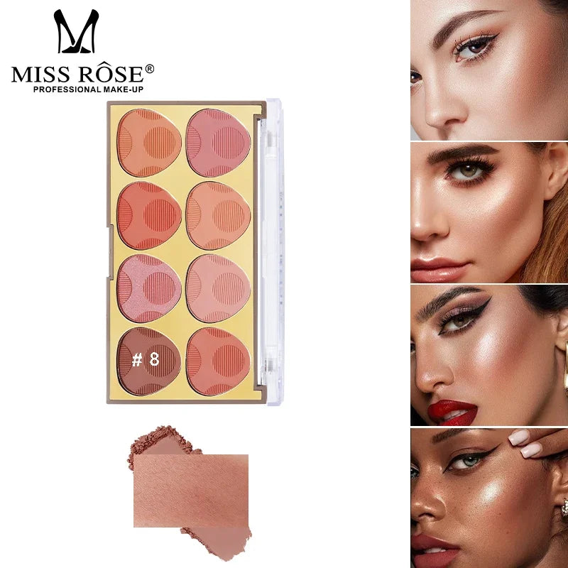 8-Color Matte Shimmer Blush Palette Silky Smooth Waterproof Sweatproof Long-Lasting Makeup Gift for Women Birthday Christmas