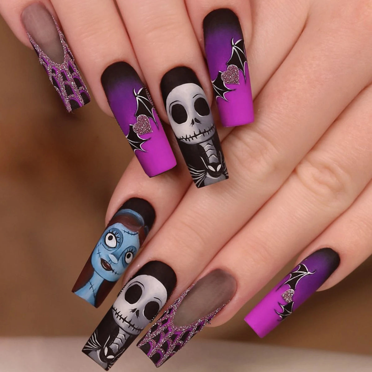 2025 Halloween False Nails European Ghost Witch Pumpkin Almond Fake Nails Tips Wearable Detachable Press on Nails for Women