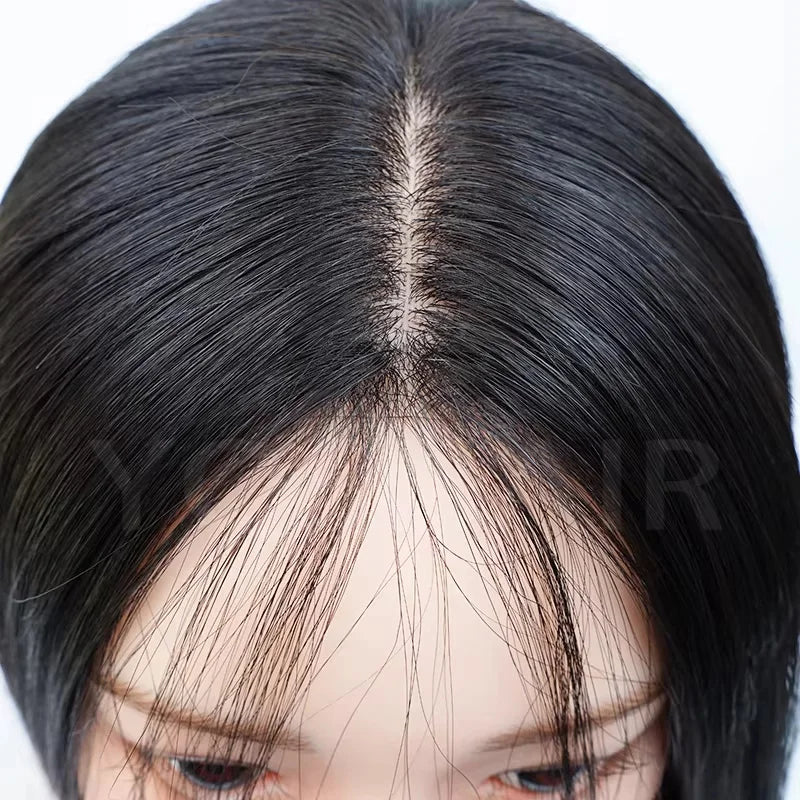 6*6 Silk Top Virgin European Human Hair Wig Bangs Natural Hairline Silk Base Glueless Elastic Cap Breathable Wear To Go Wig For