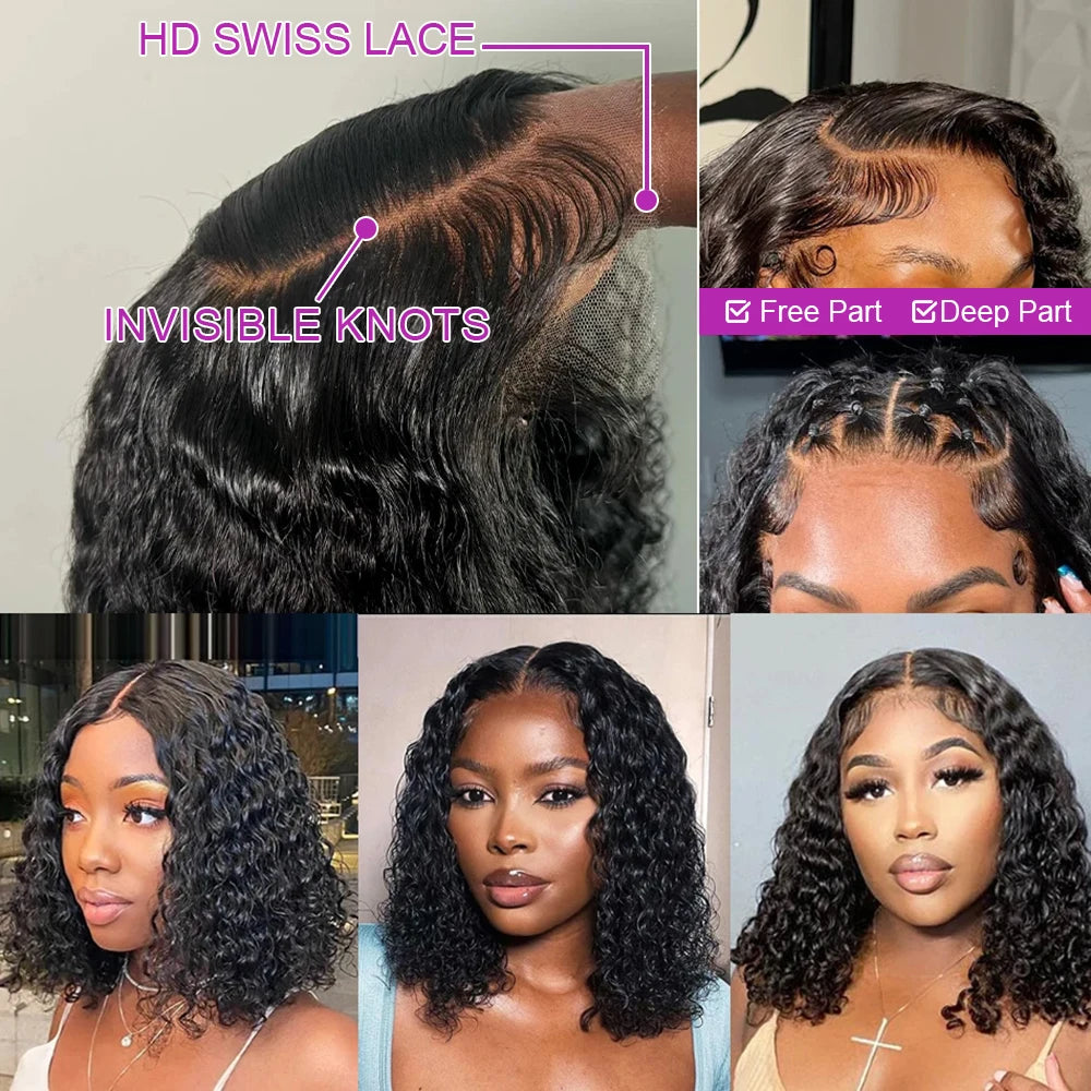 Brazilian Water Curly Lace Front Wig Short Bob Glueless Wigs Human Hair Deep Wave 13X6 Hd Lace Frontal Wig For Women 250 Density