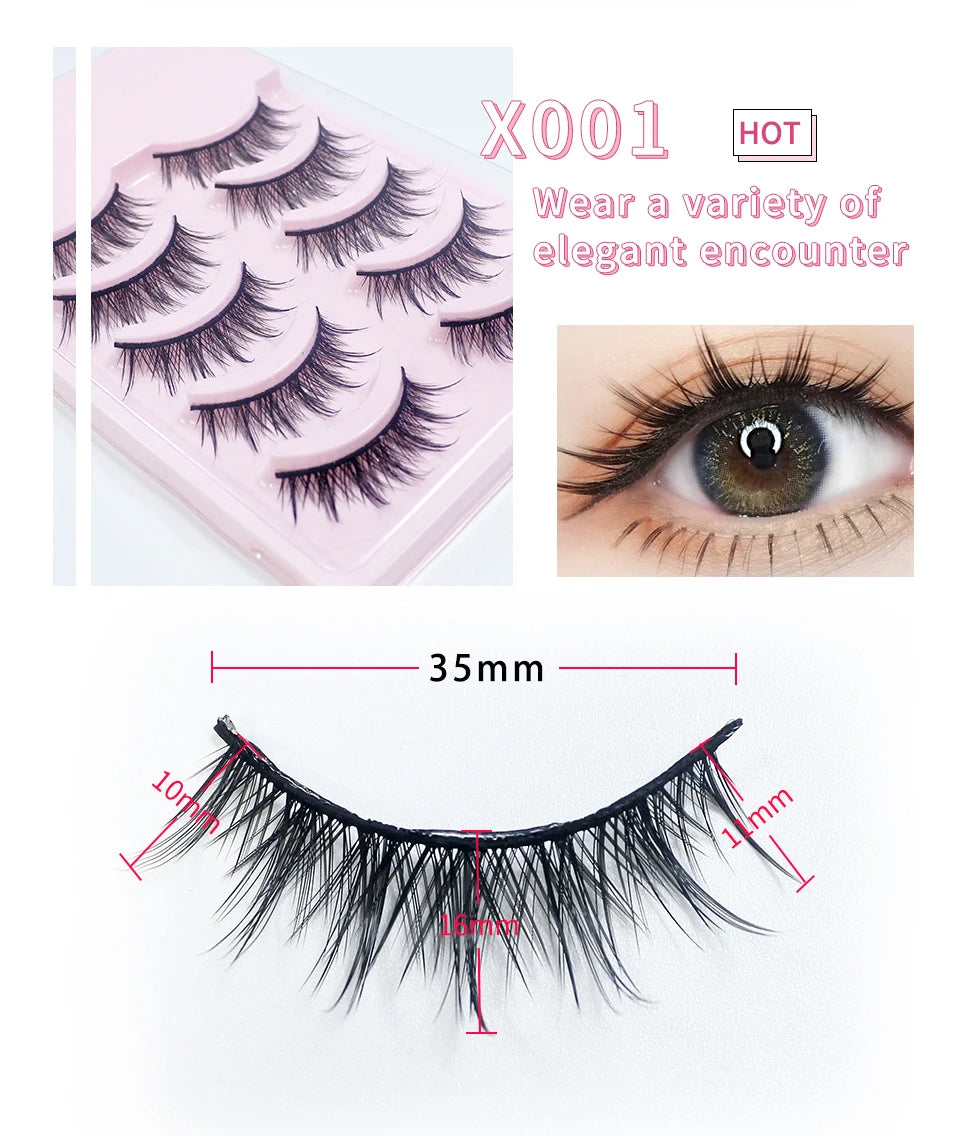 RED SIREN Eyelashes Makeup 5 Pairs Soft Natural Mink Lashes Korean Fashion Manga Lashes