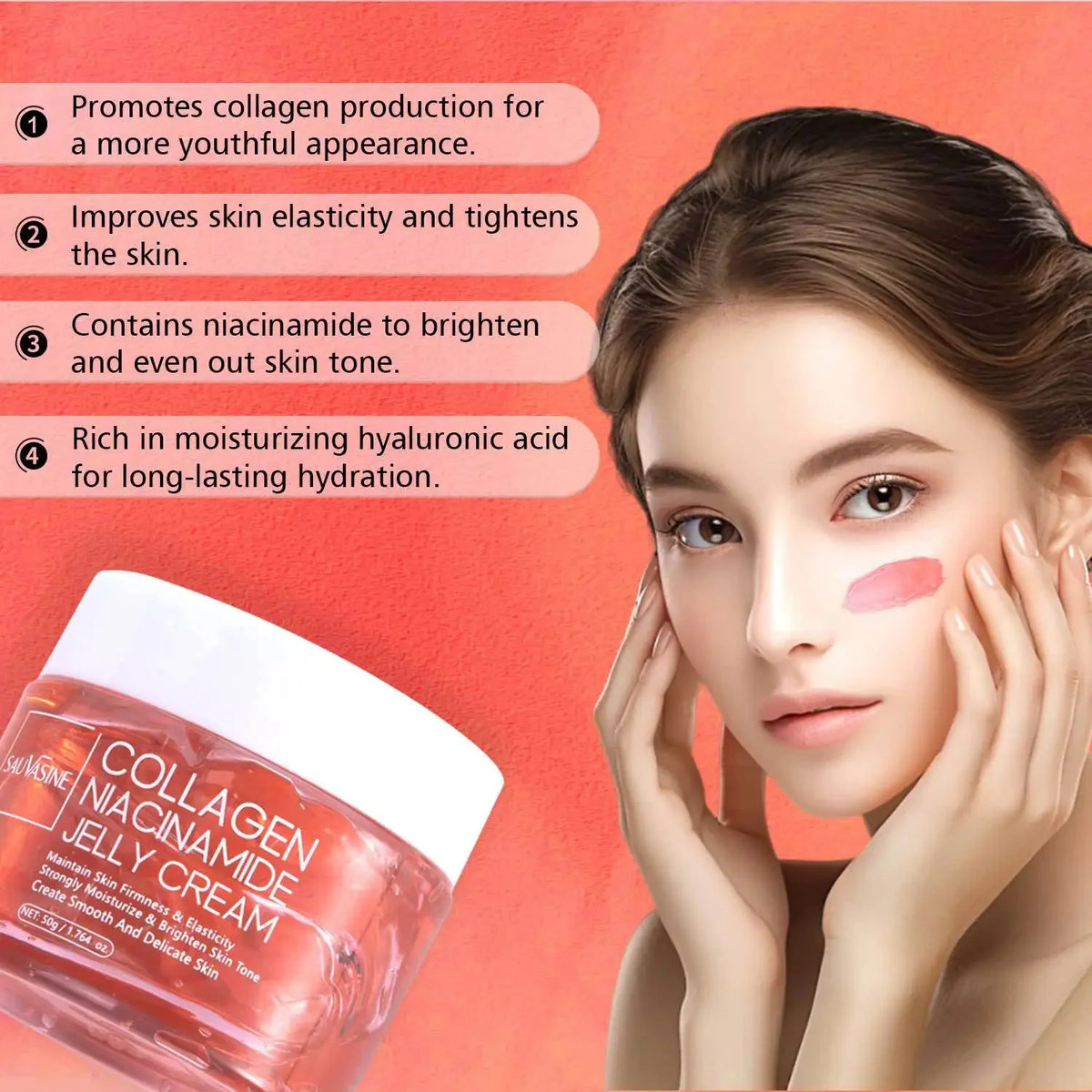 50g Collagen Niacinamide Jelly Cream Deep Moisturizing Pore Shrinking Brightening Niacinamide Gel  Lifting Firming Face Skin Car