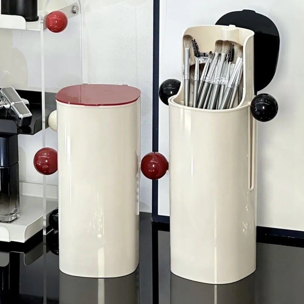 Large Capacity Automatic Lifting Makeup Brush Holder with Lid Press Type Makeup Brush Storage Tube Waterproof Dustproof
