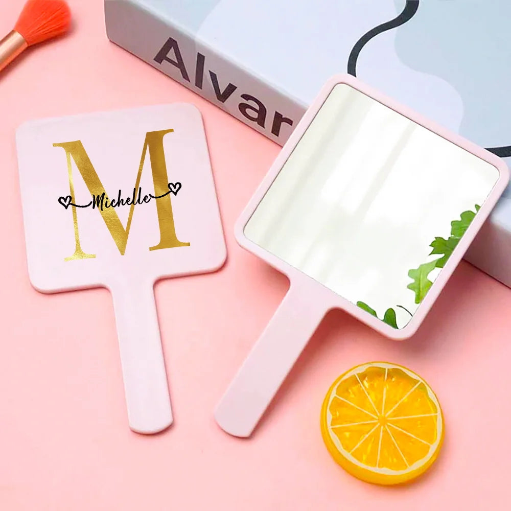 Customized Name Handheld Makeup Mirror Portable Vanity Mirror Personalized Compact Mirror Beauty Tools Engraved for Travel Use