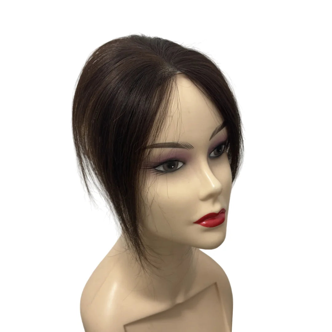 7x10cm Breathable Lace Human Hair Toppers 10 Inch Invisible Clip In Bangs for Women Natural Hairpieces Cover Thinning Hair Daily
