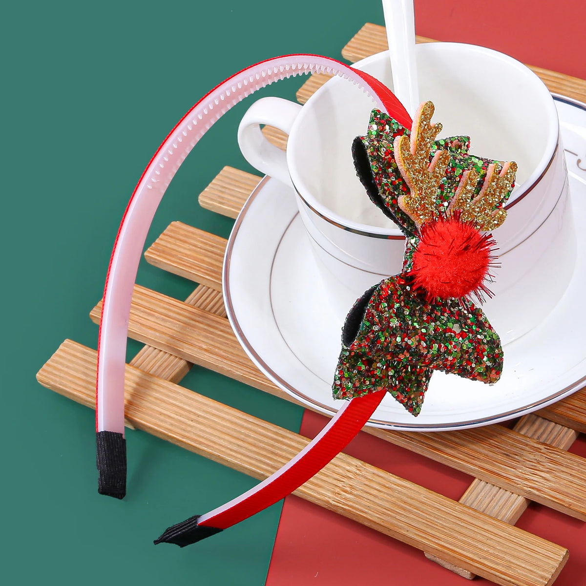 1/4pcs Christmas reindeer antlers headband, sparkling bow hair clip, Christmas party hair accessory.