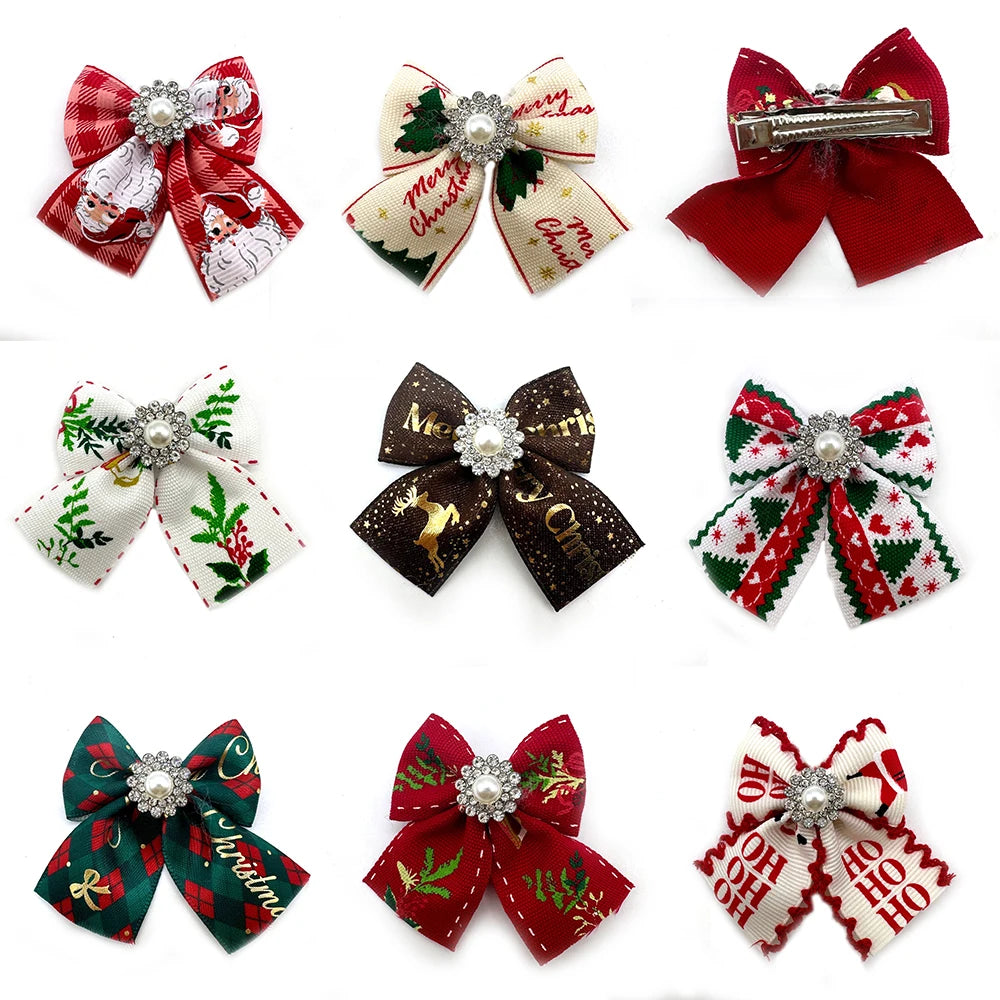 50pcs Christmas Small Doggy Hair Bows Exquisite Pet Hair Bows Rubber Bands Dog Hair Bows Dog Grooming Accessories Pet Supplies
