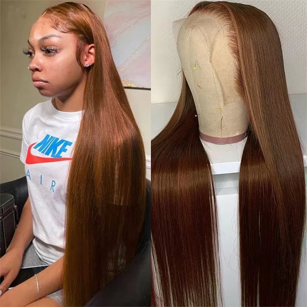 13x4 4# Chocolate Brown Lace Front Wigs Human Hair For Women  Hd Straight Lace Frontal Wig Closure Human Hair Vietnamese Hair