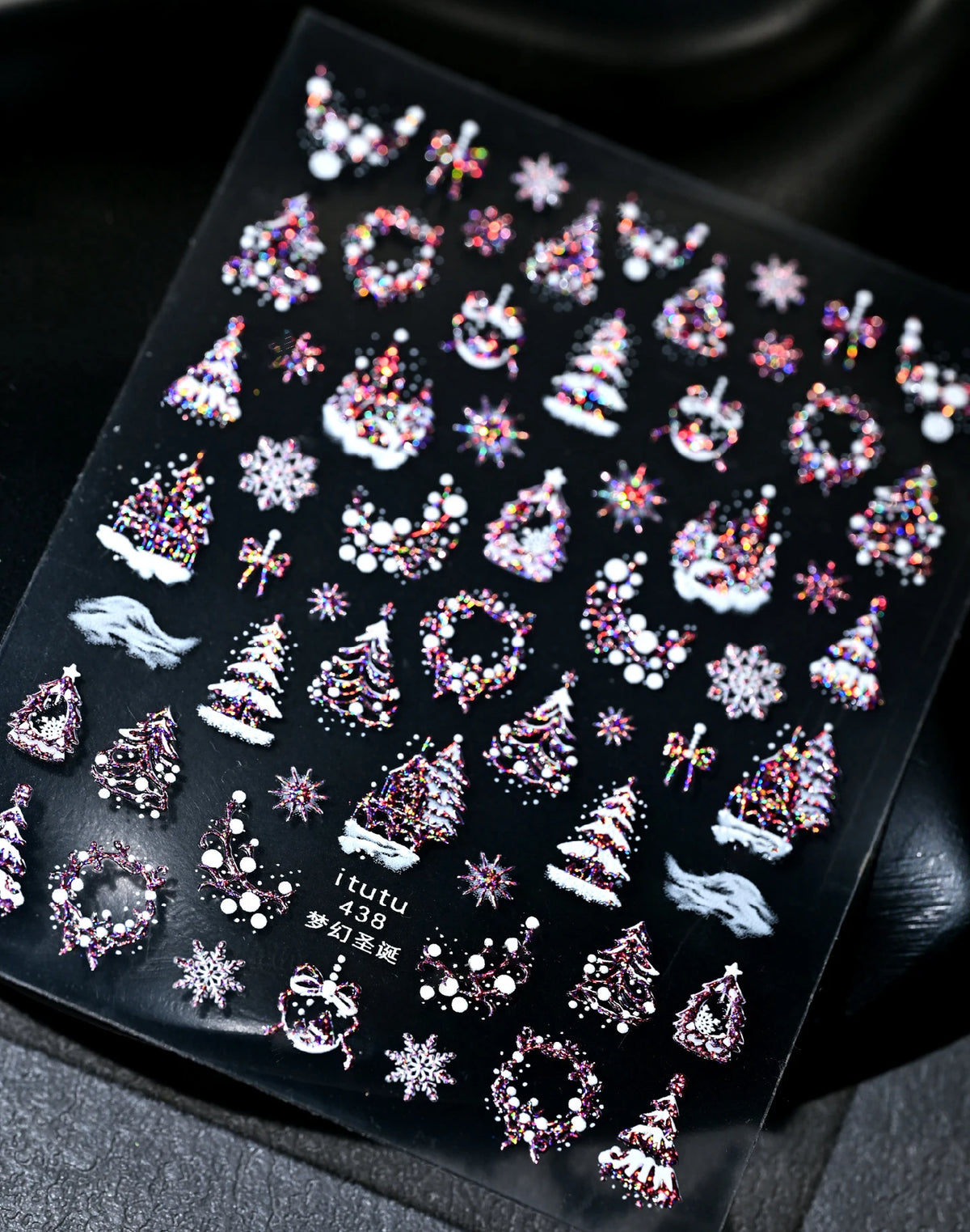 1pcs Laser Glitter Silver Purple Christmas Tree Crystal Ball Nail Sticker 5D Embossed Snowflake Christmas Nail Decals Nail Parts