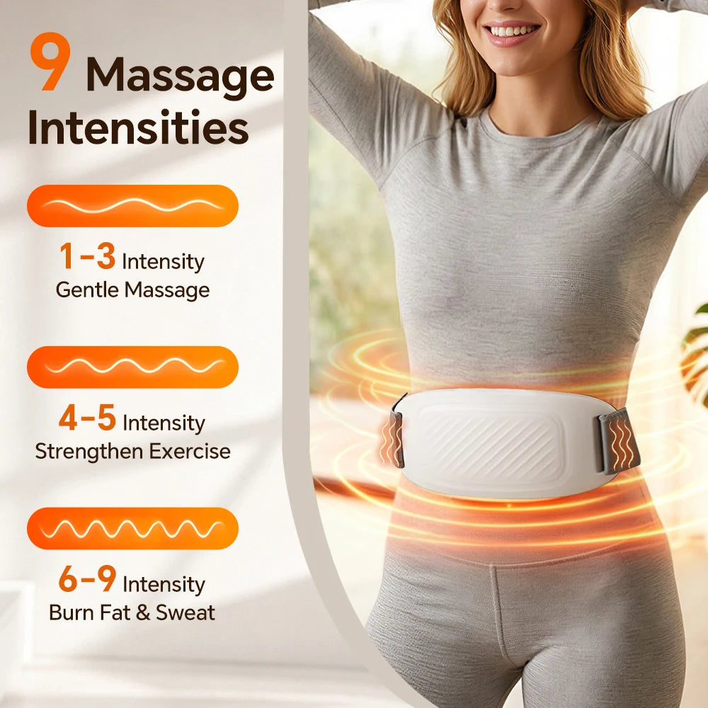 Electric Abdominal Massager with Heat, 9 Speeds 6 Modes Cordless Belly Stomach Kneading Massage Belt for Waist Back Leg
