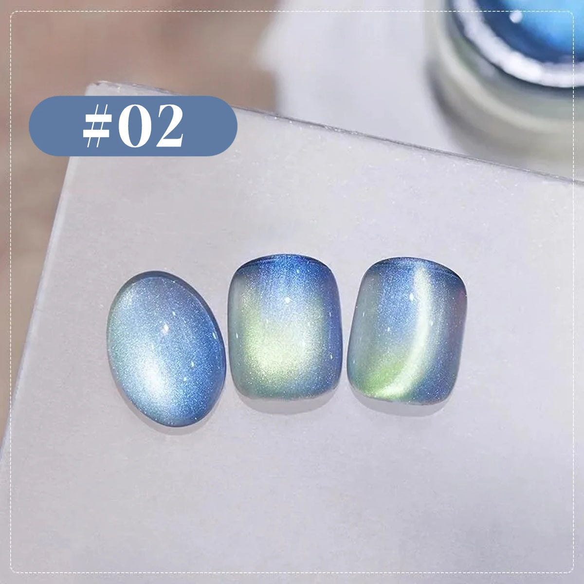 ZH 1-6Pcs 12ML Blue Purple Dual Color Aurora At Eye Gel Nails 2025 New Press On Glass Bead French Nails Phototherapy Nails